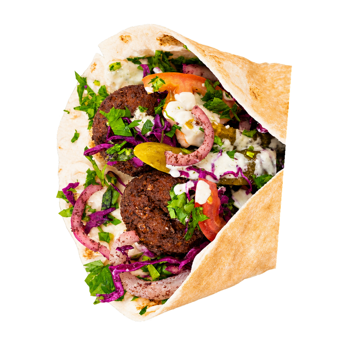 Falafel roll med sprøde falafler, persille og yoghurtdressing – Kubideh, Nørrebro